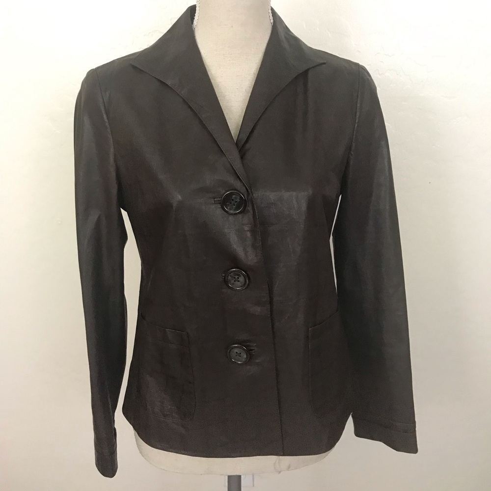 Lafayette 148 100% Leather Cropped Blazer/jacket